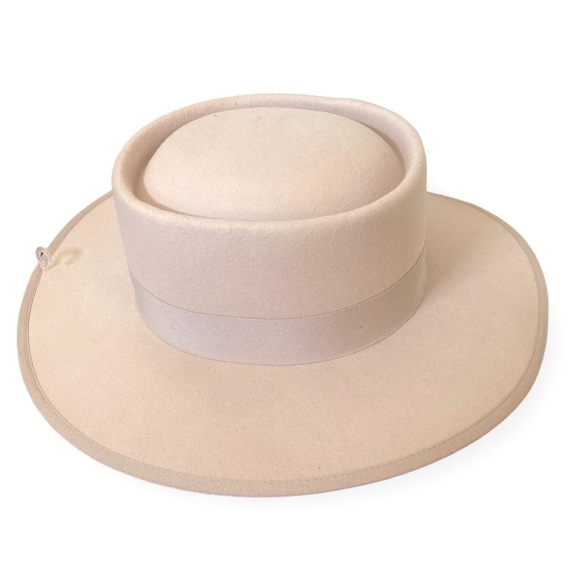 Vintage Olive & Pique Wool Hat Boaters Wide Brim Gamblers Hat, Neutral Color